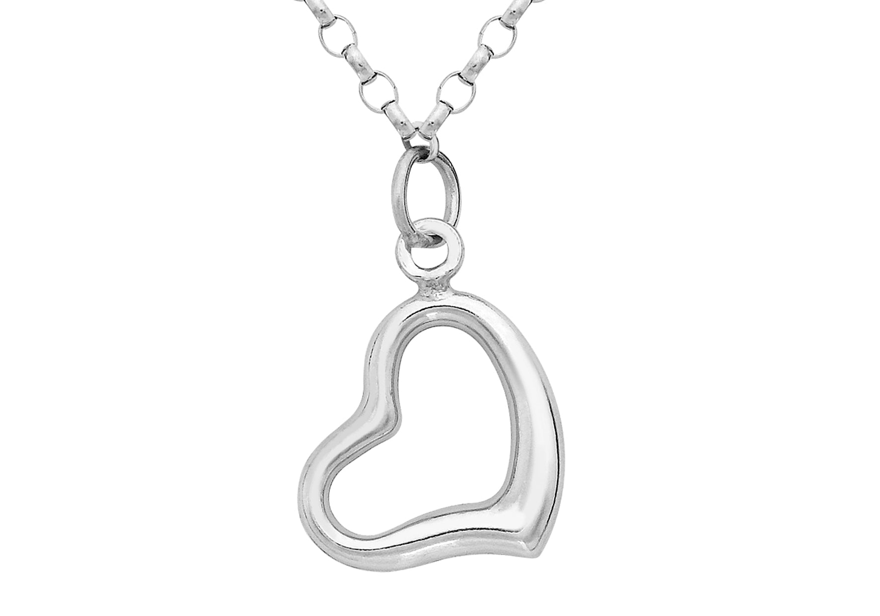 9ct White Gold Floating Heart Pendant on Round Belcher Chain Necklace 46m/18"9