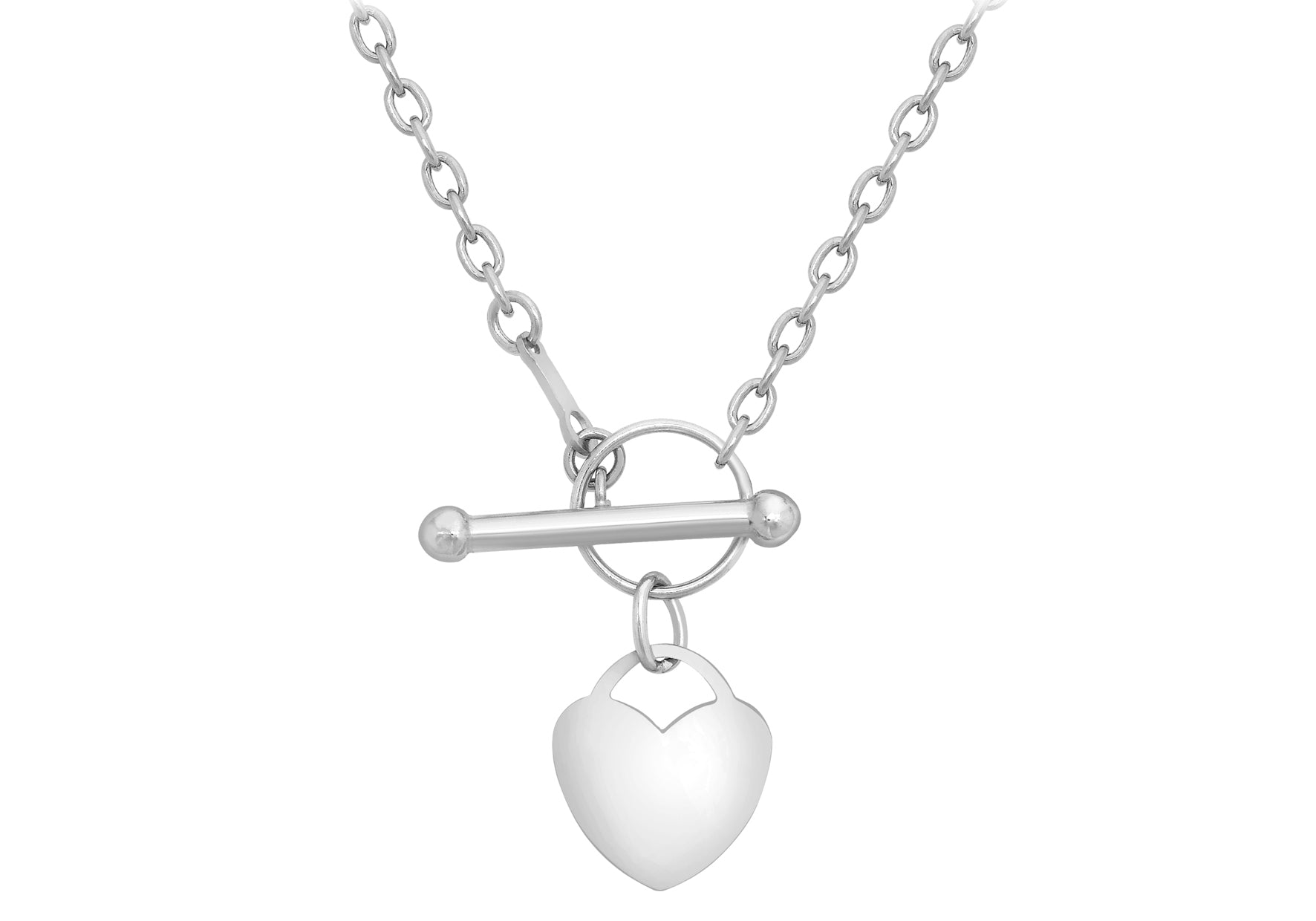 9ct White Gold 11.8mm x 13.2mm Mini Heart Charm T-Bar Necklace 46m/18"9