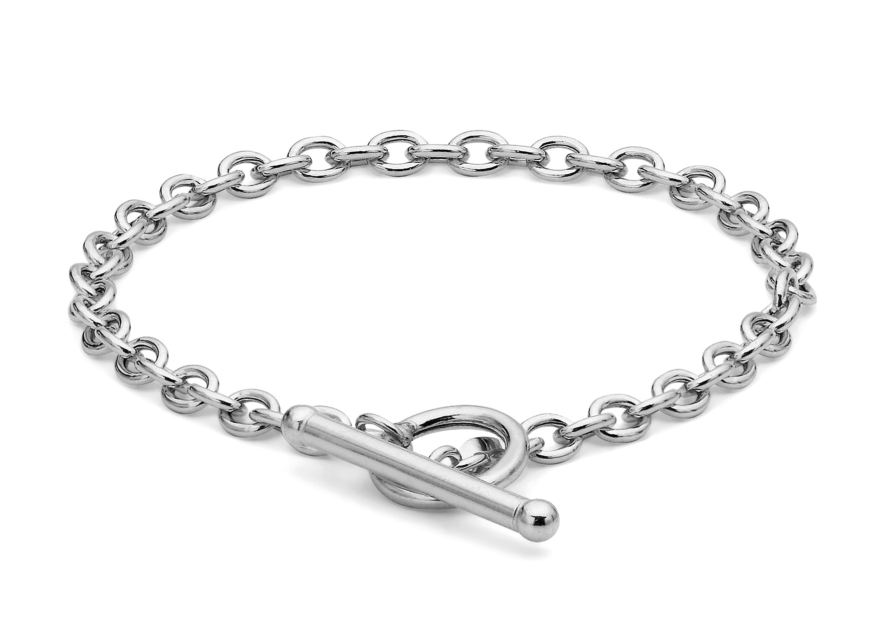 9ct White Gold 6mm Oval Link Belcher T-Bar Bracelet 18m/7"9