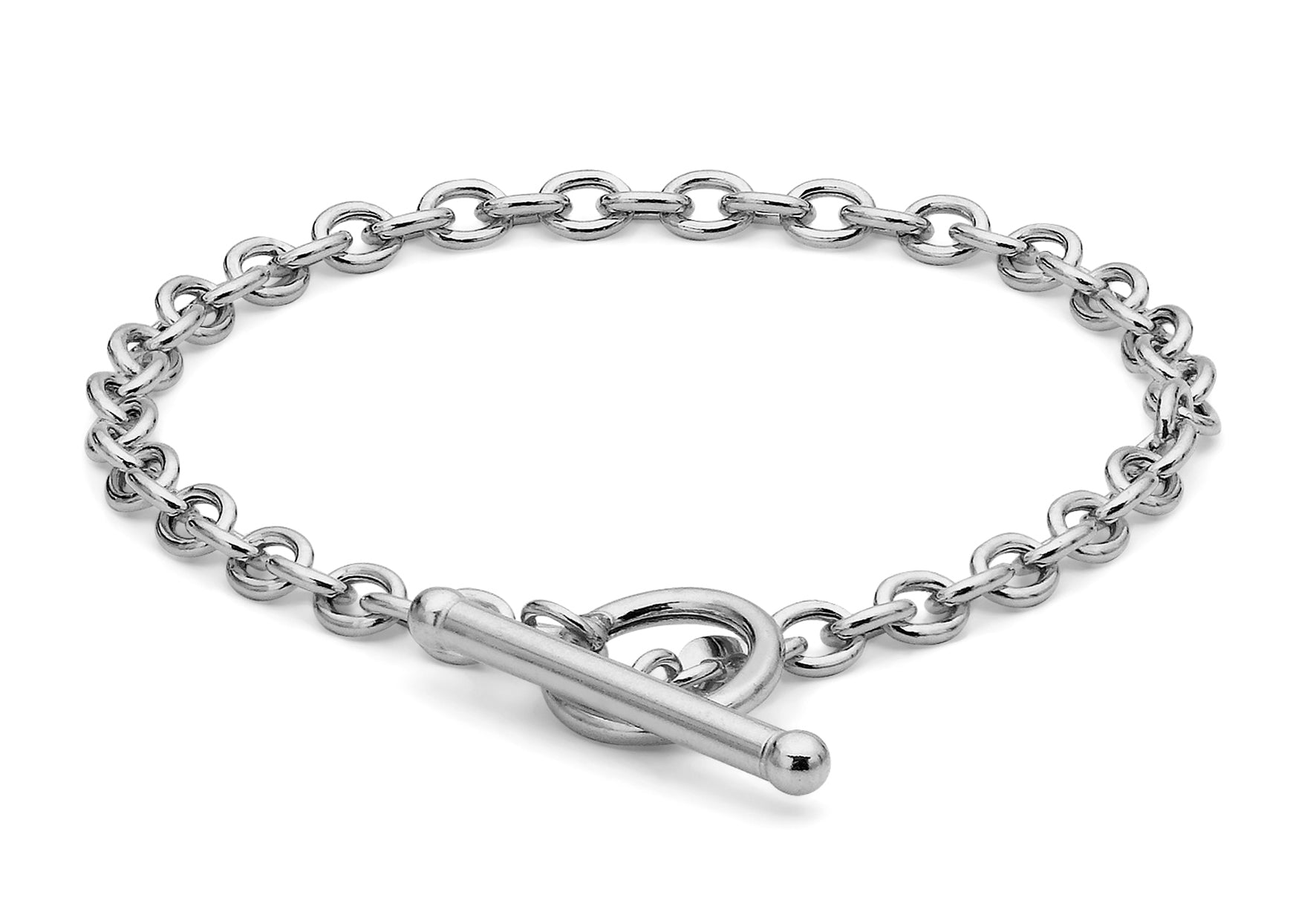 9ct White Gold 4mm Oval Link Belcher T-Bar Bracelet 18m/7"9