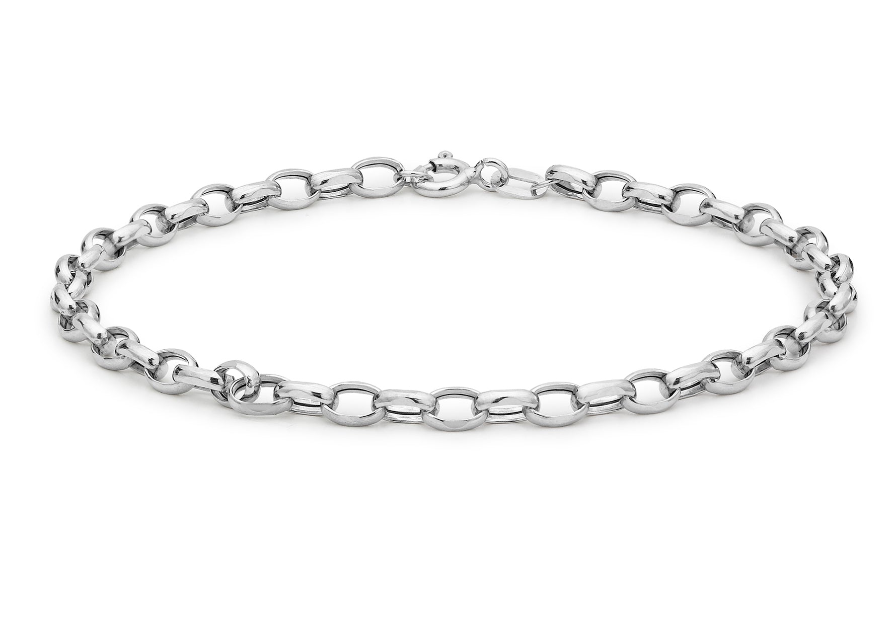 9ct White Gold Hollow Oval Belcher Bracelet 19m/7.5"9