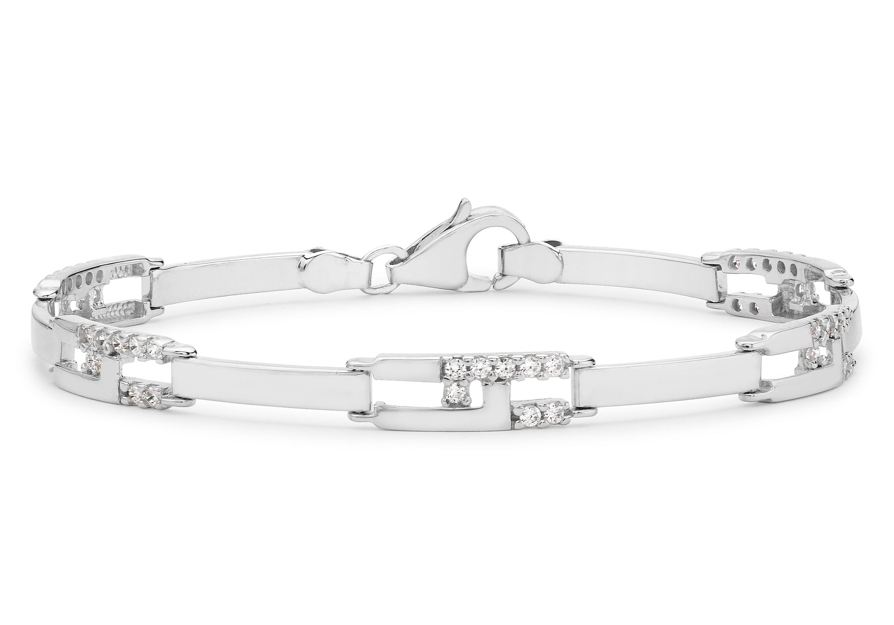 9ct White Gold Zirconia Rectangular Link Bracelet 19m/7.5"9