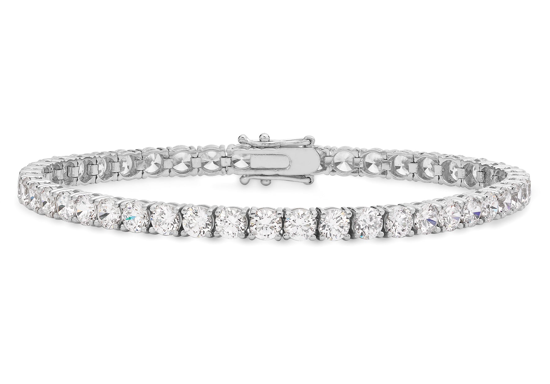 9ct White Gold 4mm Round Zirconia Tennis Bracelet 19m/7.5"9