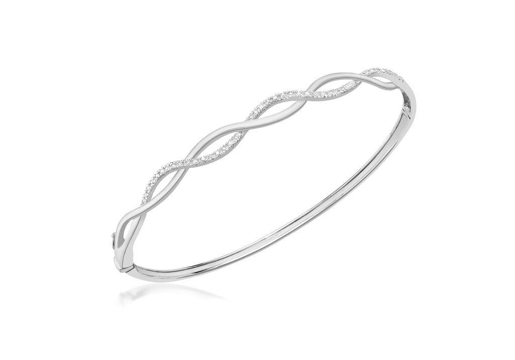 9ct White Gold 0.10ct Diamond Twist Bangle