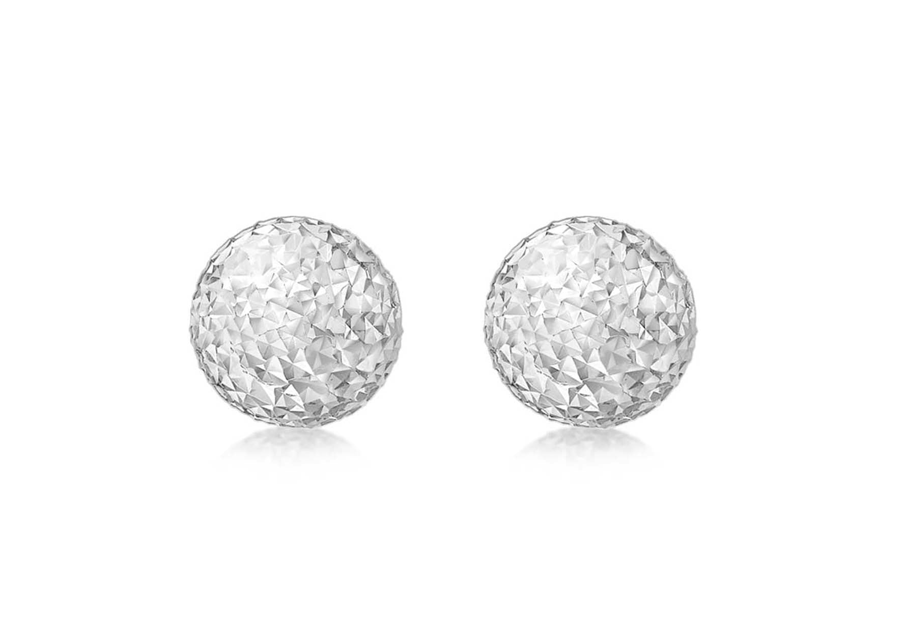 9ct White Gold 8mm Diamond Cut Ball Stud Earrings