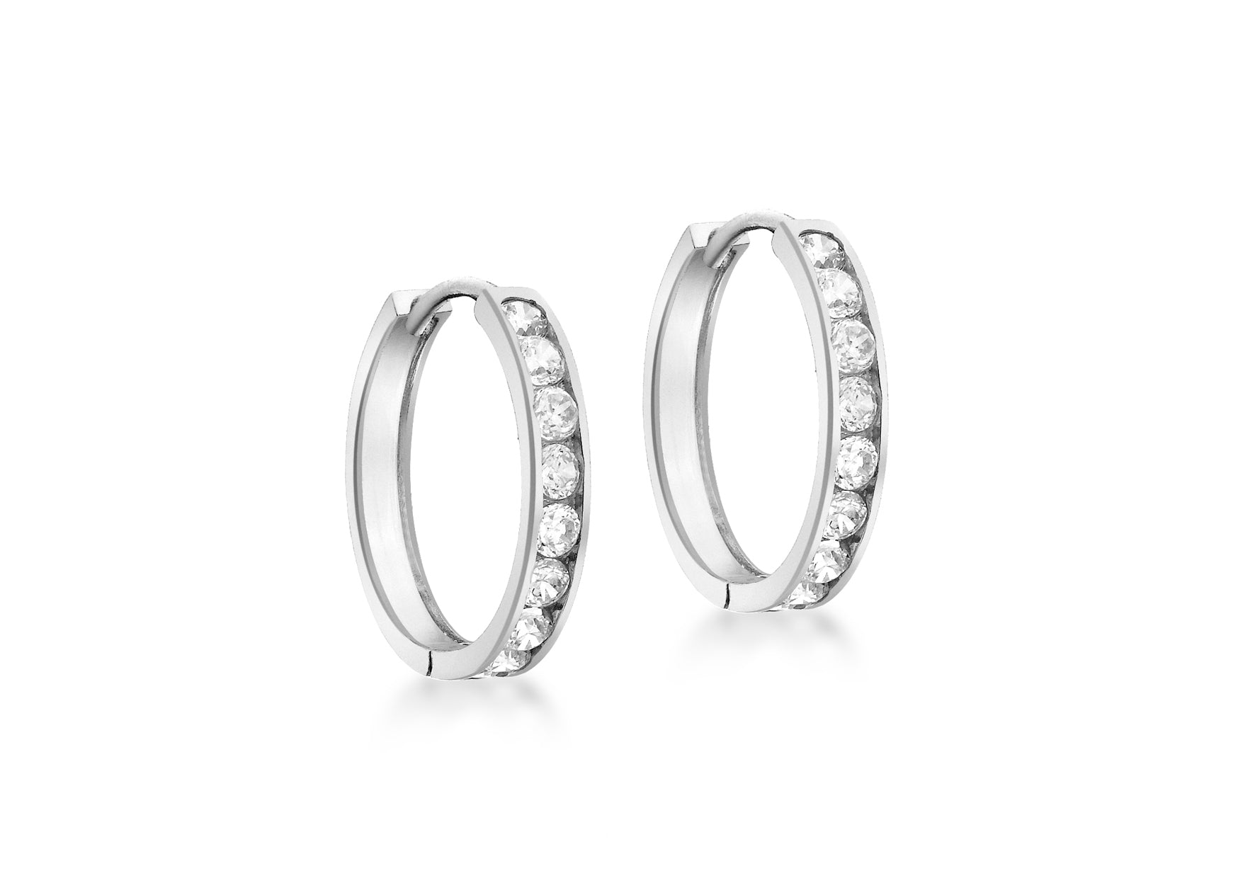 9ct White Gold Zirconia 17mm Huggy Earrings