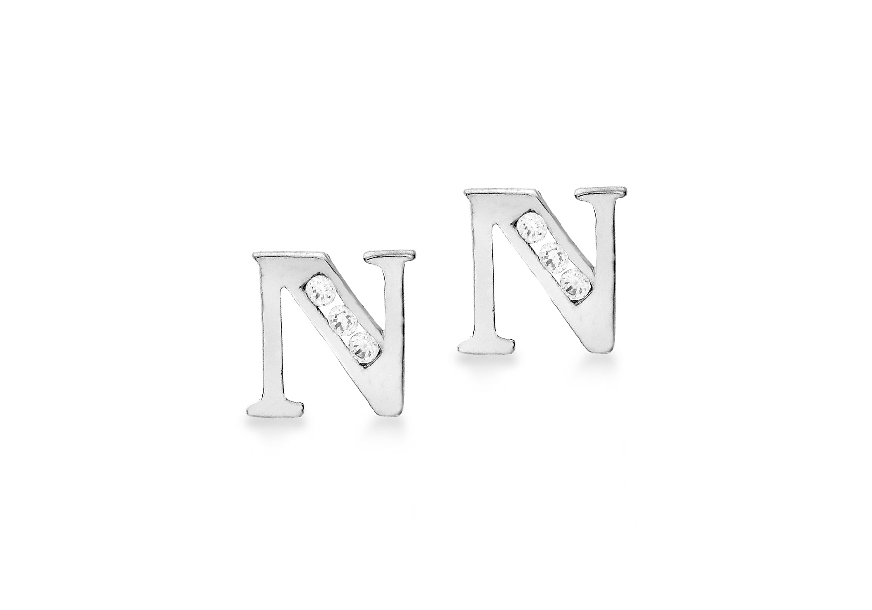 9ct White Gold Zirconia 6mm x 6mm 'N' Initial Stud Earrings
