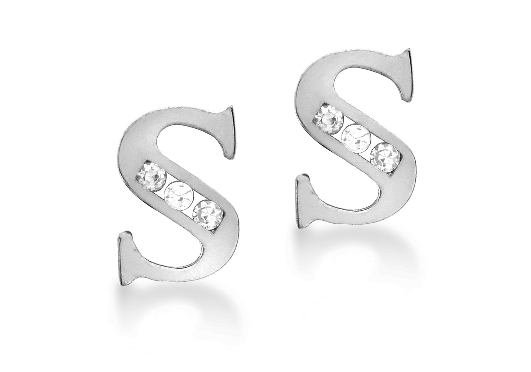 9ct White Gold Zirconia 5mm x 7mm 'S' Initial Stud Earrings