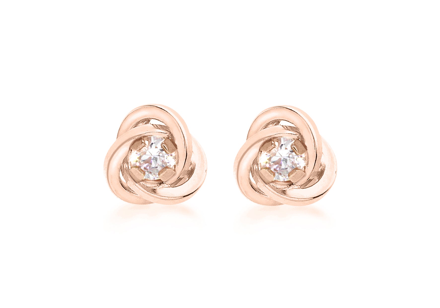 9ct Rose Gold Zirconia 7mm Knot Stud Earrings
