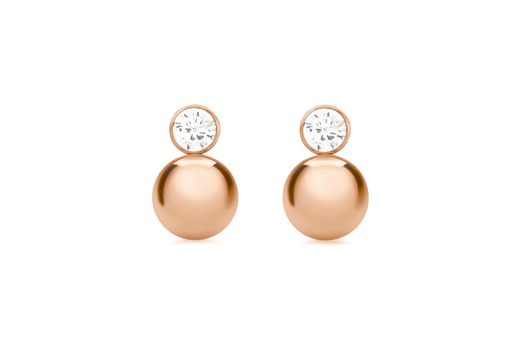 9ct Rose Gold 5mm Zirconia and 9mm Ball Drop Earrings