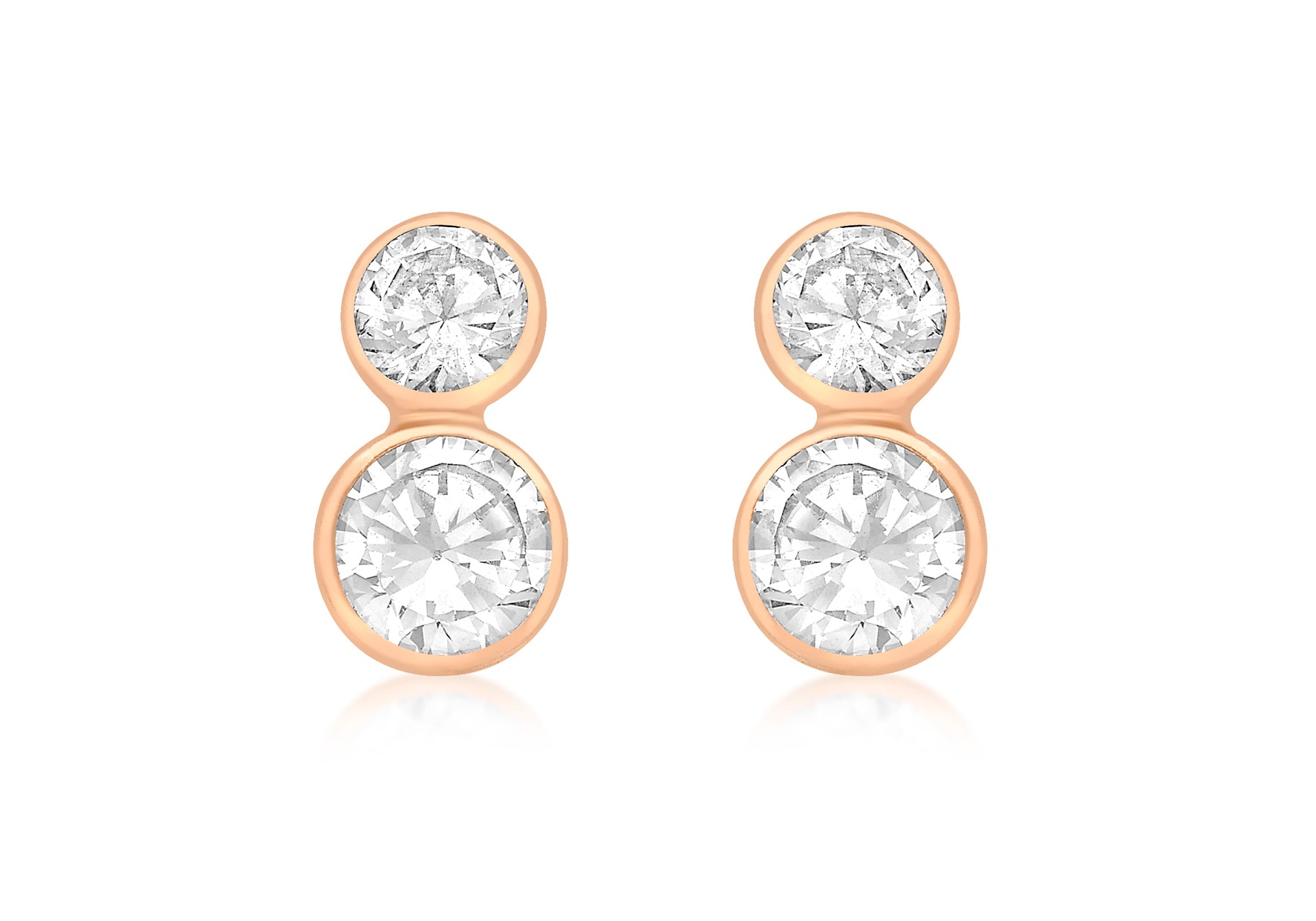 9ct Rose Gold Graduated Zirconia 5mm x 10mm Drop Stud Earrings