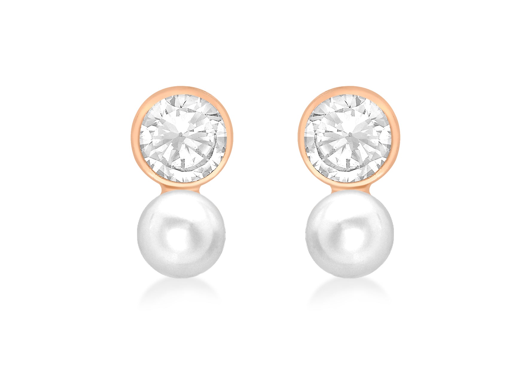 9ct Rose Gold Zirconia and Pearl Drop 5mm x 10mm Stud Earrings