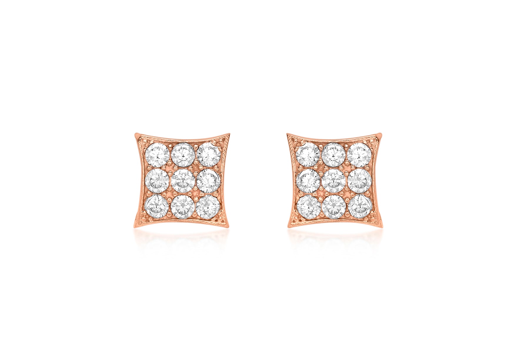 9ct Rose Gold Zirconia 7.6mm Square Stud Earrings