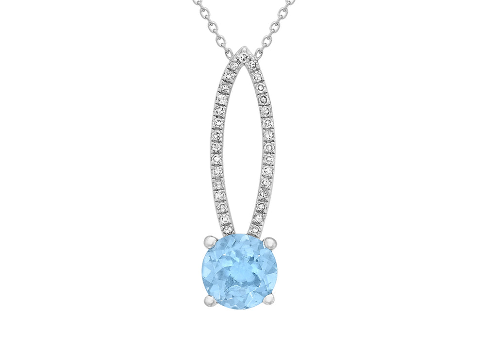 9ct White Gold 0.10ct Diamond and Blue Topaz Elliptic Adjustable Necklet 41m/16"9
