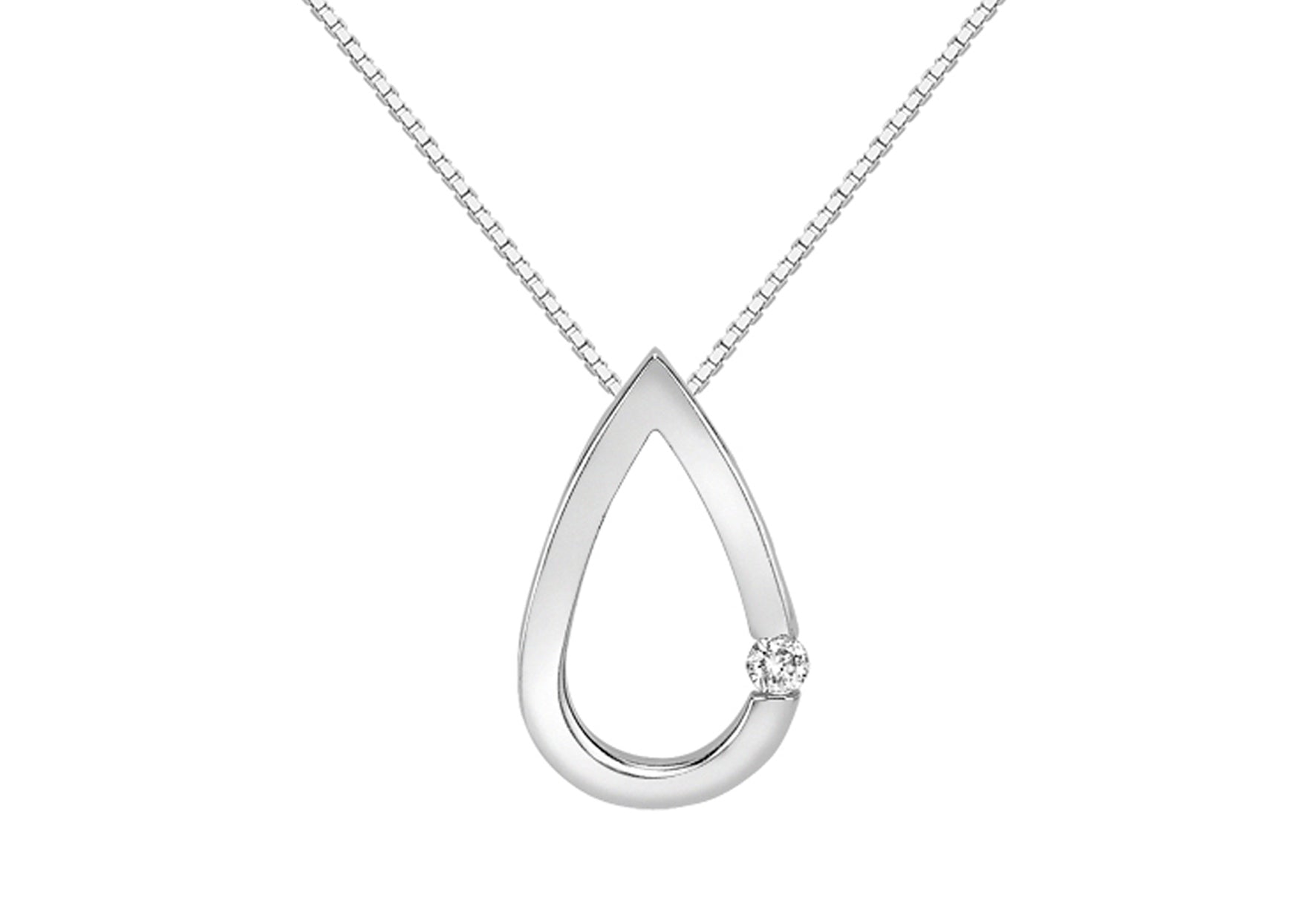 9ct White Gold 0.03t Diamond Teardrop Pendant
