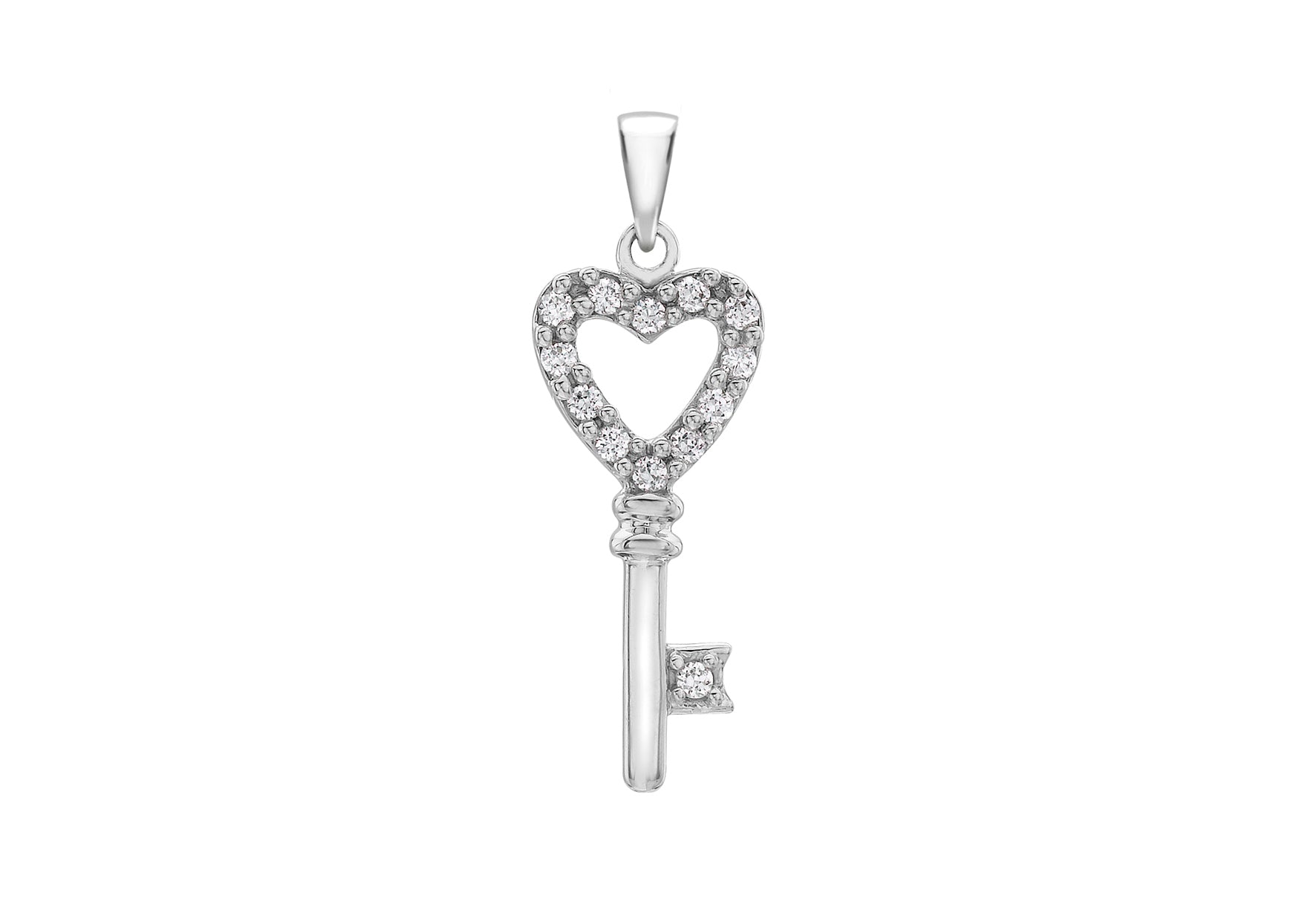 9ct White Gold Zirconia Heart Key Pendant