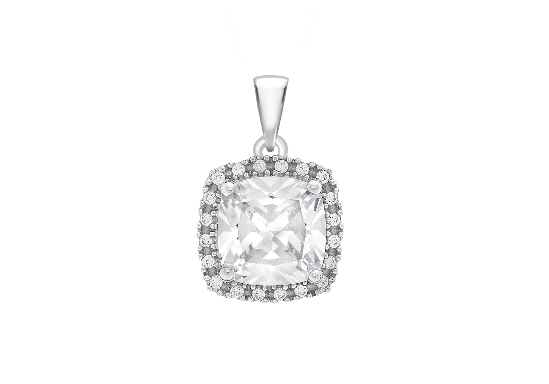9ct White Gold Zirconia 10mm x 14mm Cluster Square Pendant
