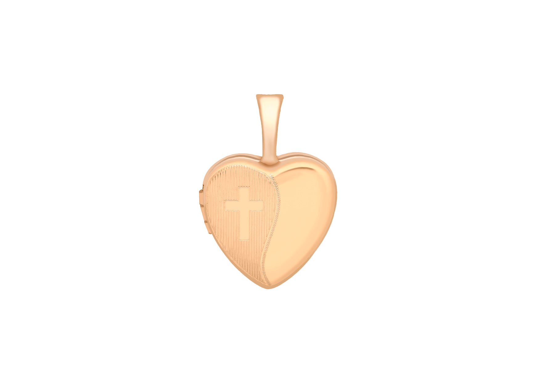 9ct Rose Gold Small Etched Cross Detail Heart Locket