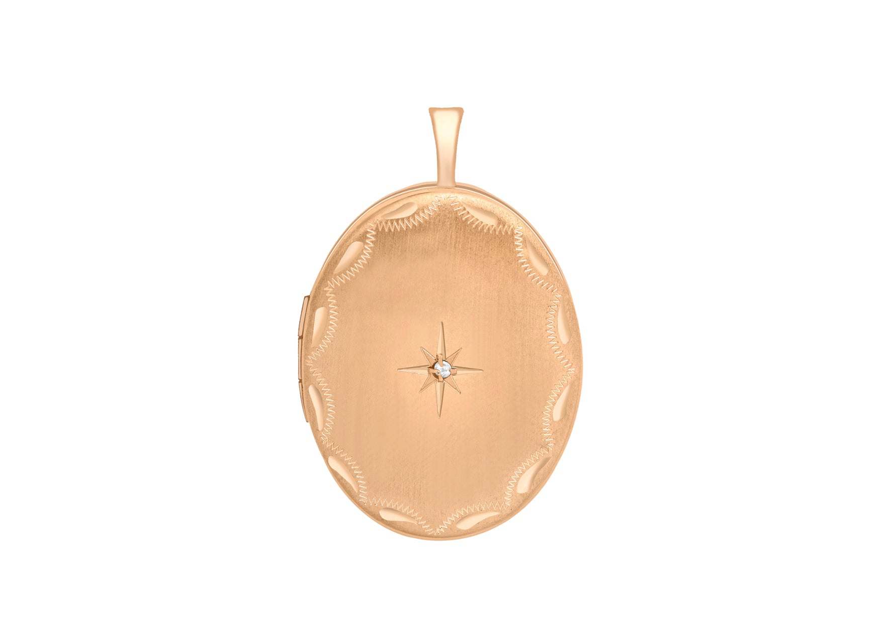 9ct Rose Gold Diamond Set 20mm x 32mm Etched Oval Locket