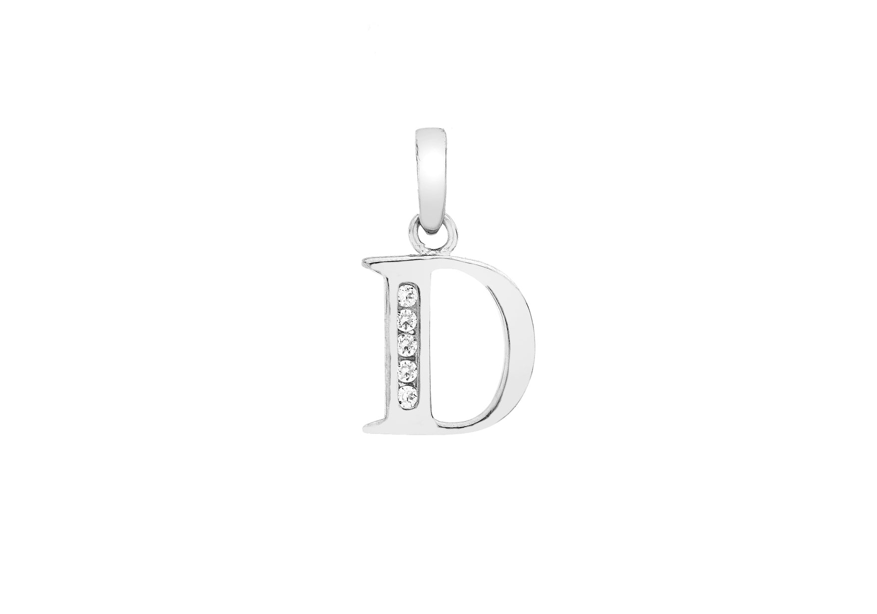 9ct White Gold Zirconia 9mm x 12mm 'D' Initial Pendant