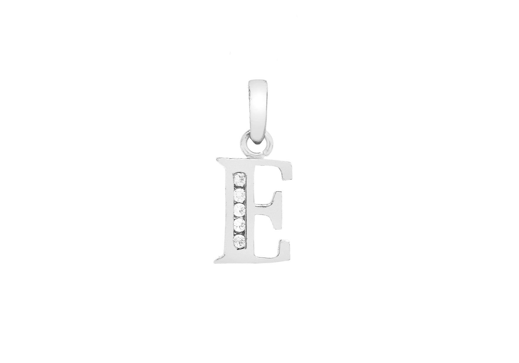 9ct White Gold Zirconia 7mm x 12mm 'E' Initial Pendant