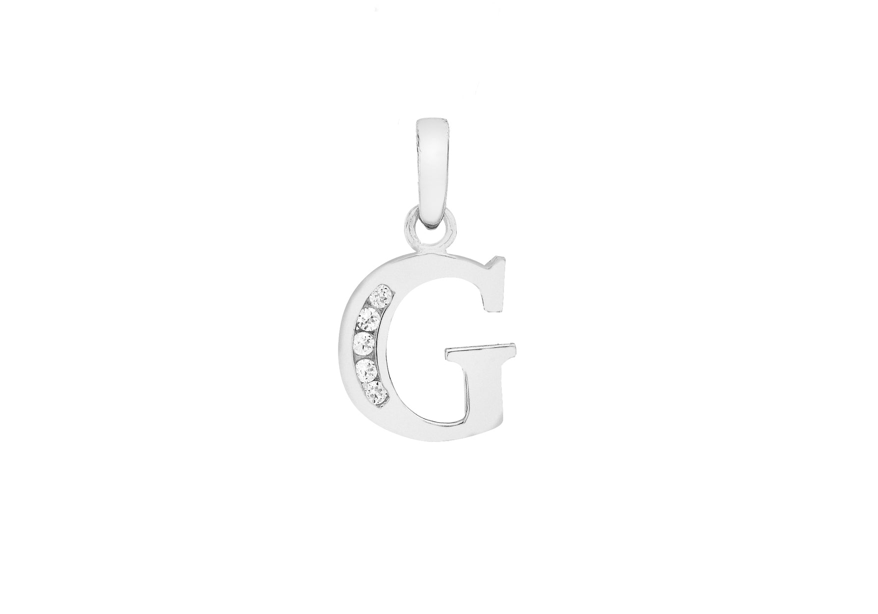9ct White Gold Zirconia 10mm x 12mm 'G' Initial Pendant