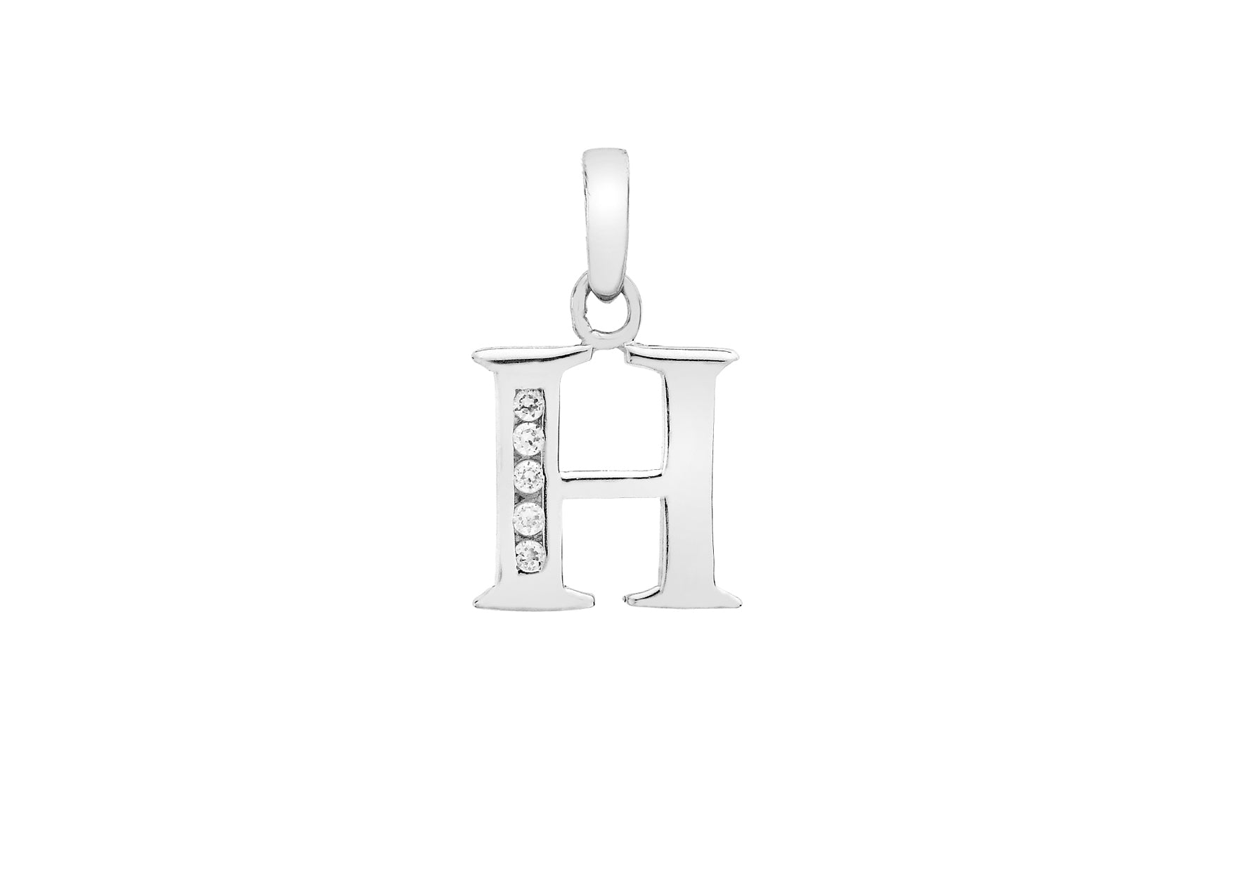 9ct White Gold Zirconia 10mm x 12mm 'H' Initial Pendant