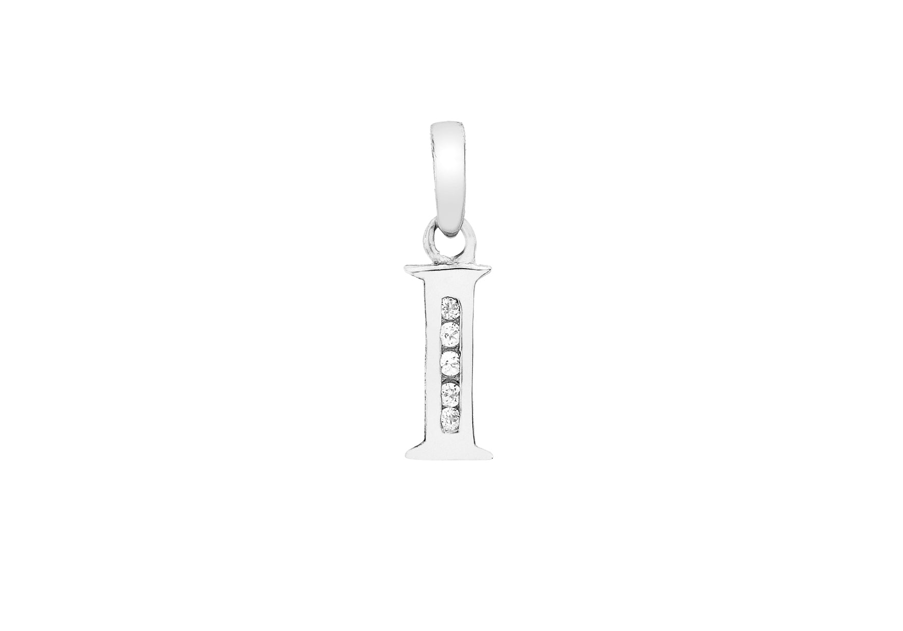 9ct White Gold Zirconia 4mm x 12mm 'I' Initial Pendant