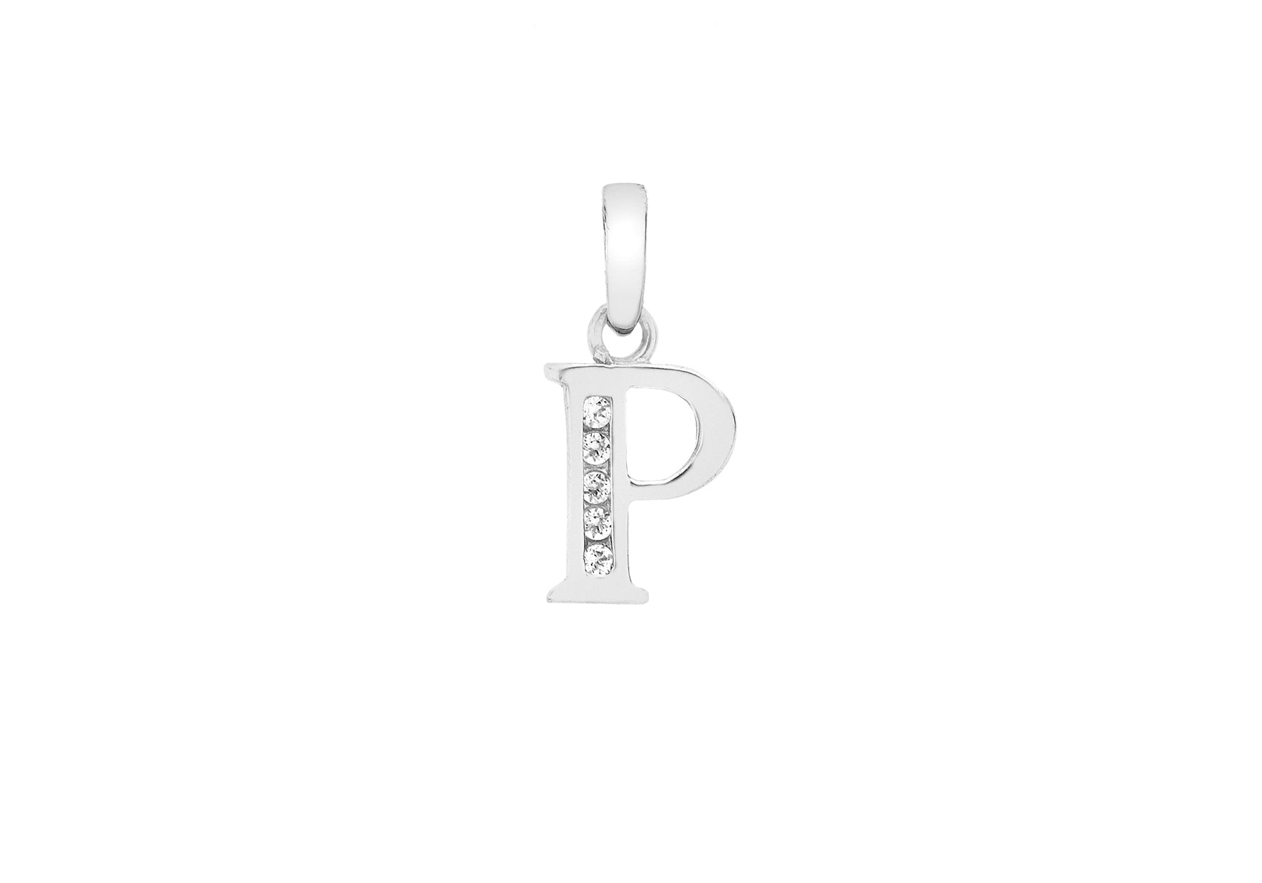 9ct White Gold Zirconia 7mm x 11mm 'P' Initial Pendant