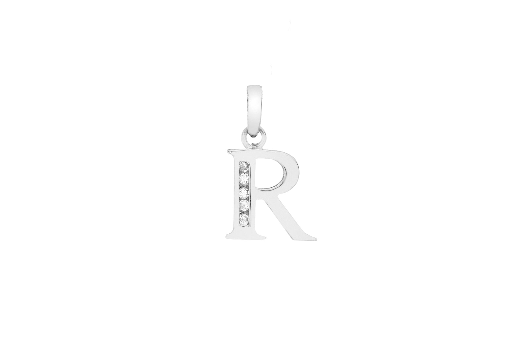 9ct White Gold Zirconia 10mm x 12mm 'R' Initial Pendant