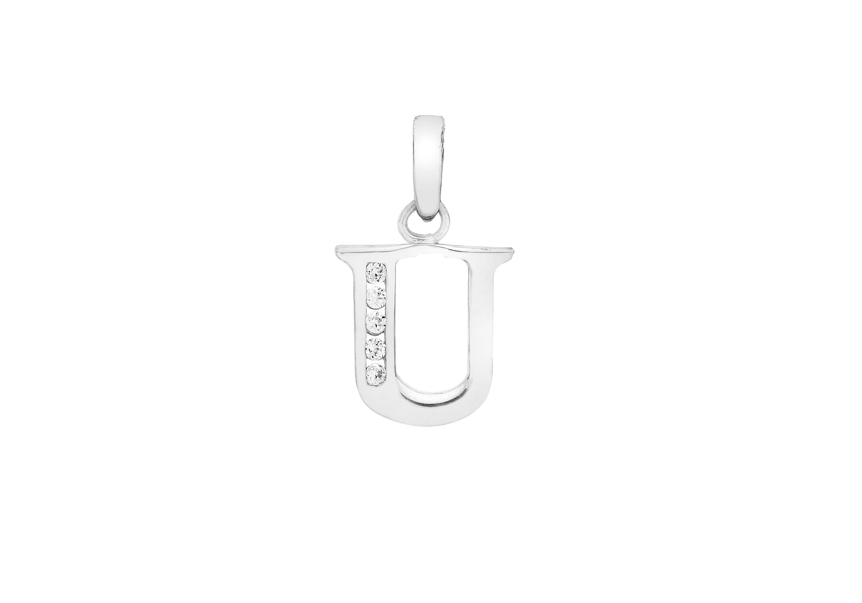 9ct White Gold Zirconia 7mm x 12mm 'U' Initial Pendant