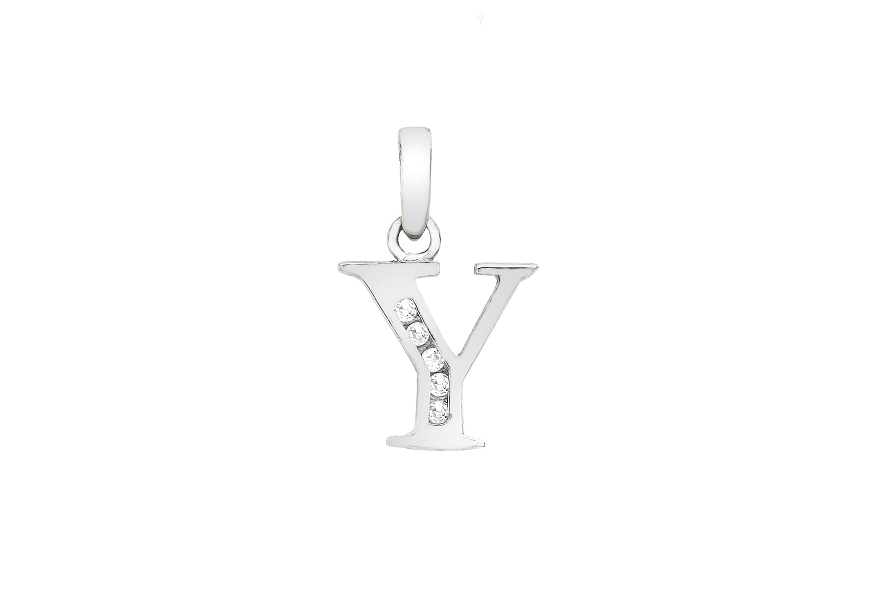 9ct White Gold Zirconia 10mm x 12mm 'Y' Initial Pendant