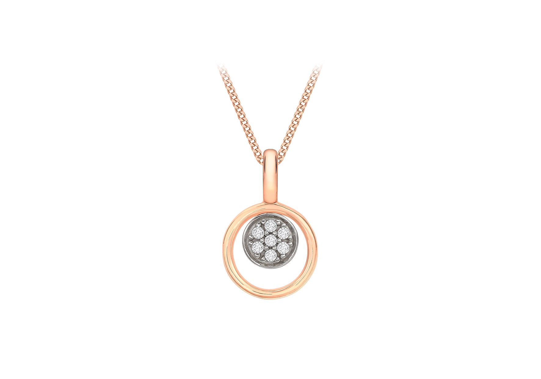 9ct Rose Gold Zirconia Disc & Circle Pendant