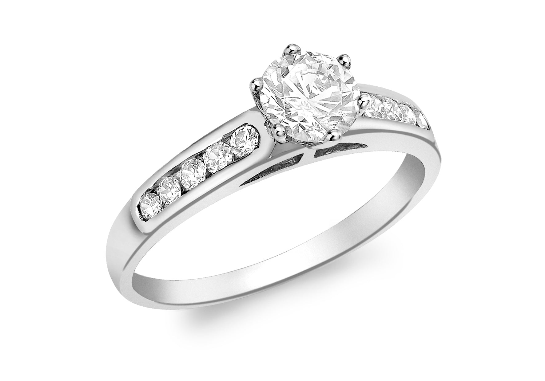 9ct White Gold Zirconia Solitaire with Zirconia Band Ring