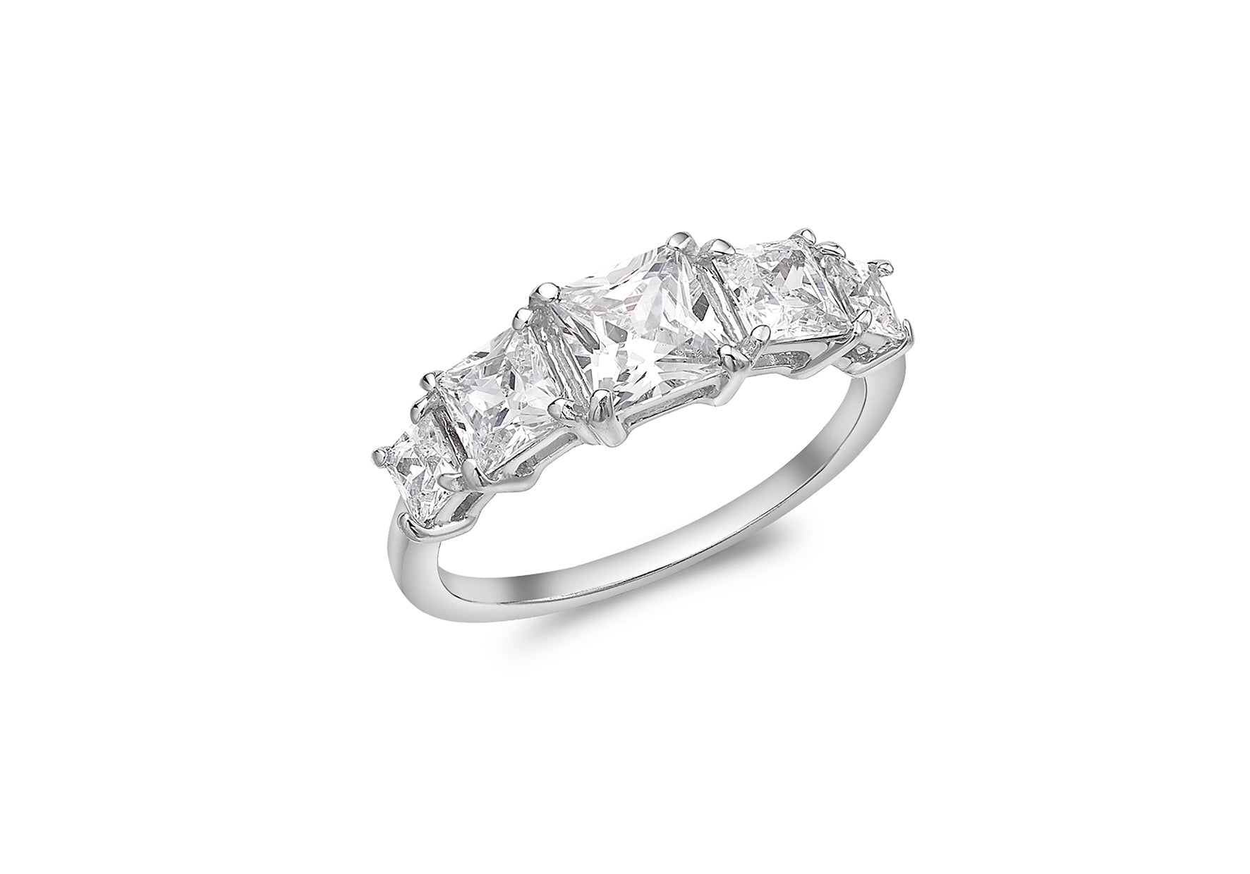 9ct Yellow Gold Princess Cut White Zirconia Graduated 5-Stone Ring