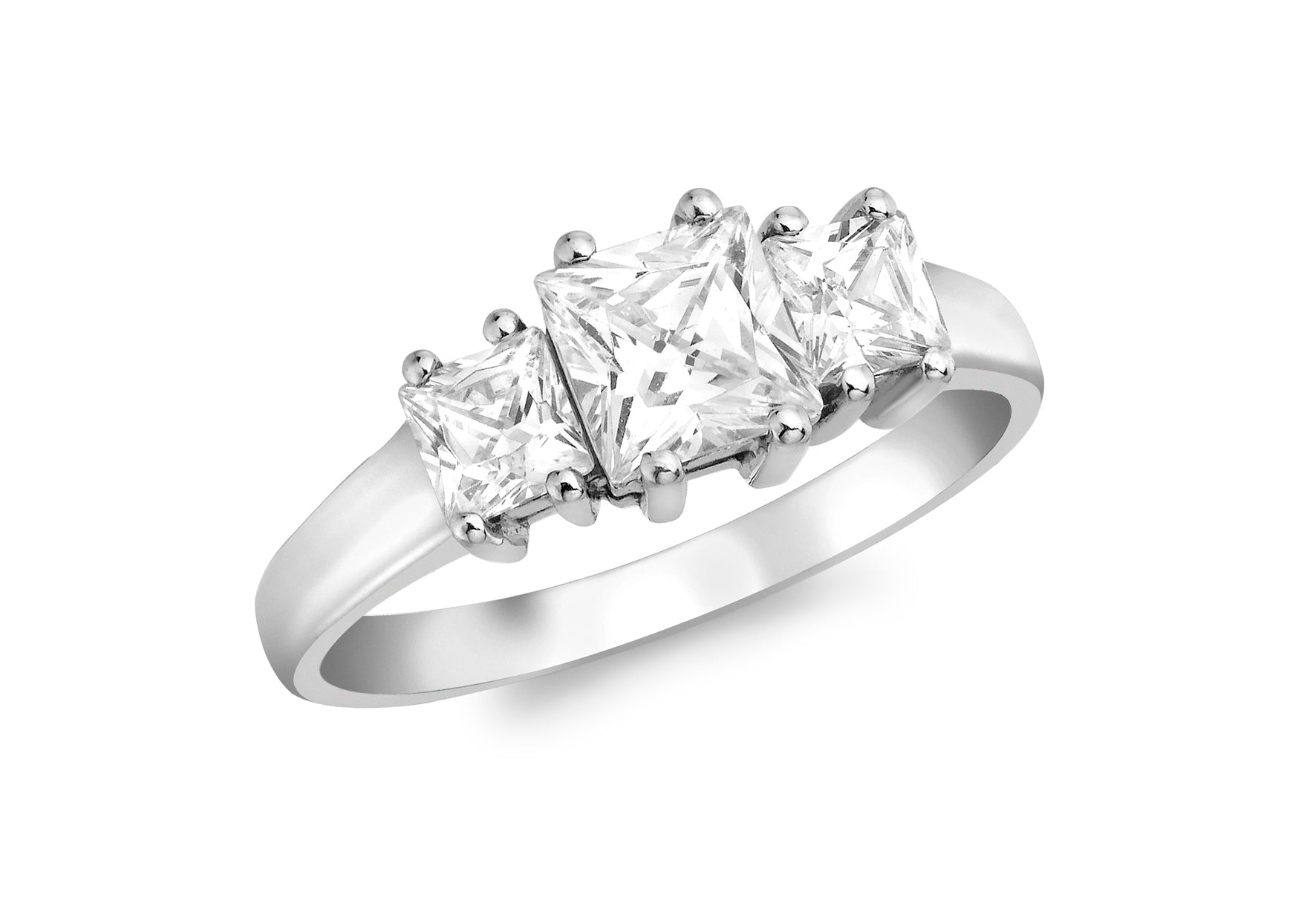9ct White Gold 3-Zirconia Princess Cut Ring