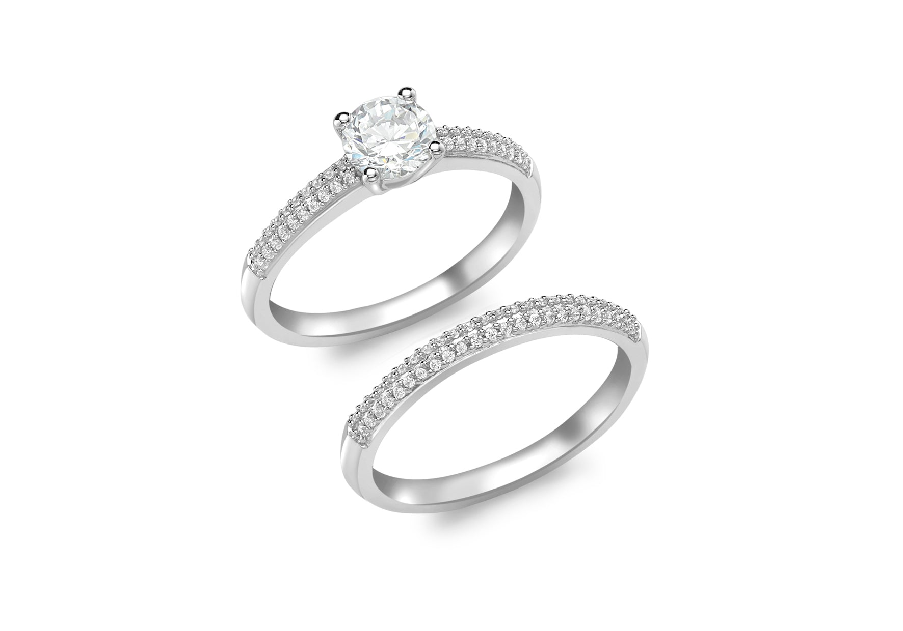 2 Ring Set with Zirconia Stones in 9ct White Gold
