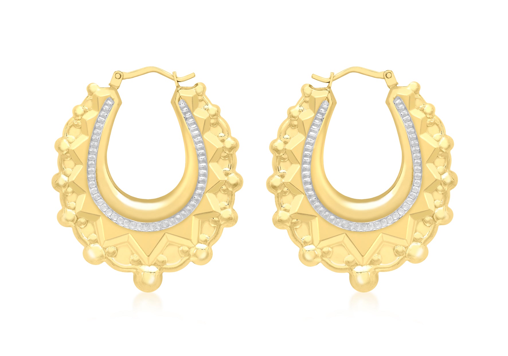 18ct 2-Tone Gold Ball Pattern Creole Earrings