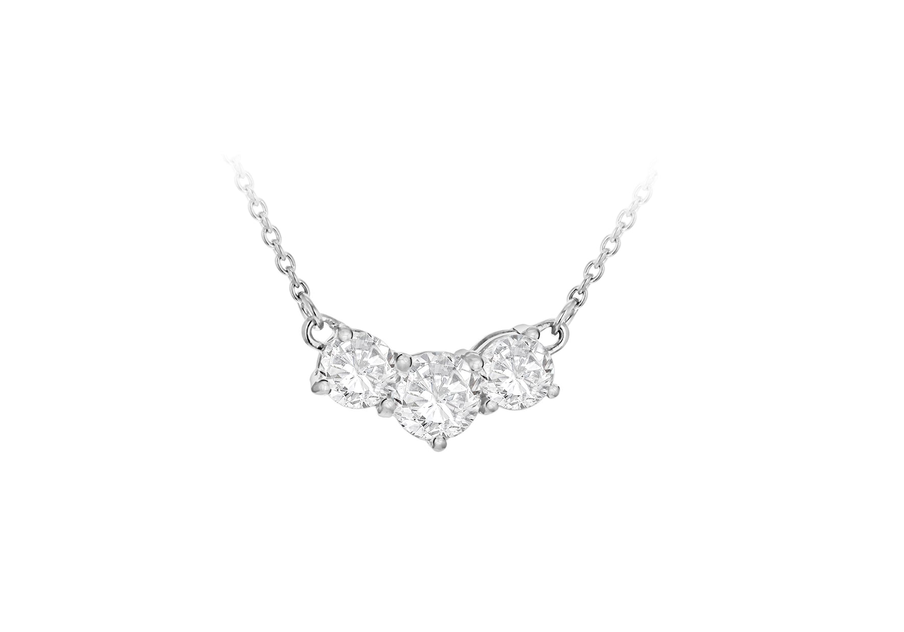 Sterling Silver Rhodium Plated Three Zirconia Bar Necklace 46m/18"9