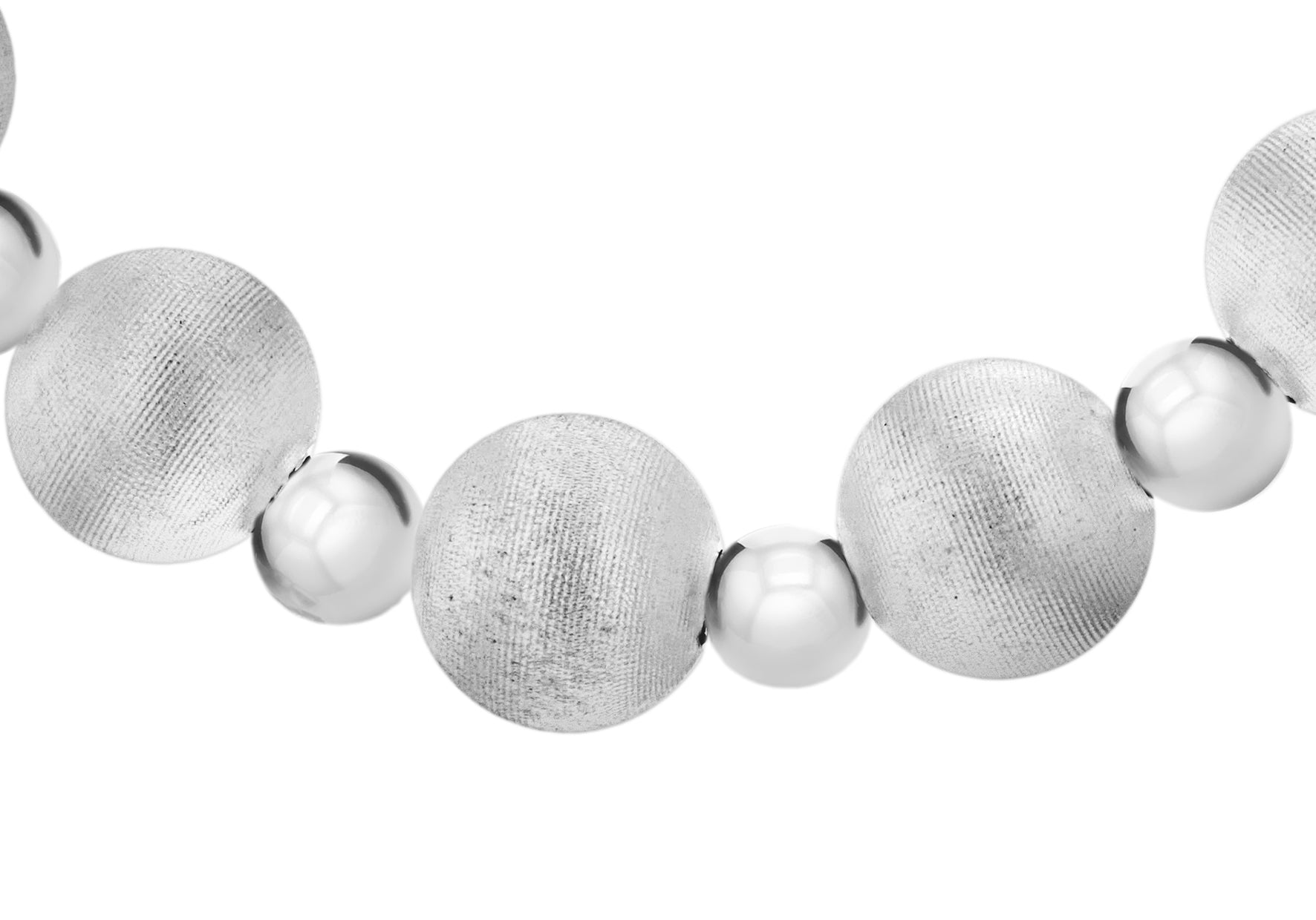 Sterling Silver Satin and Polished Bead Necklace 46m/18"9