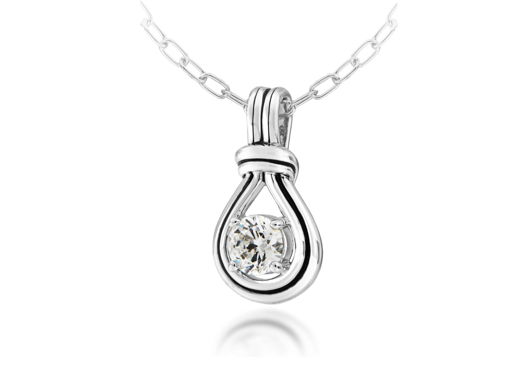 Sterling Silver Rhodium Plated Zirconia Knot Pendant on Adjustable Chain Necklace 41m/16" - 46m/18"9