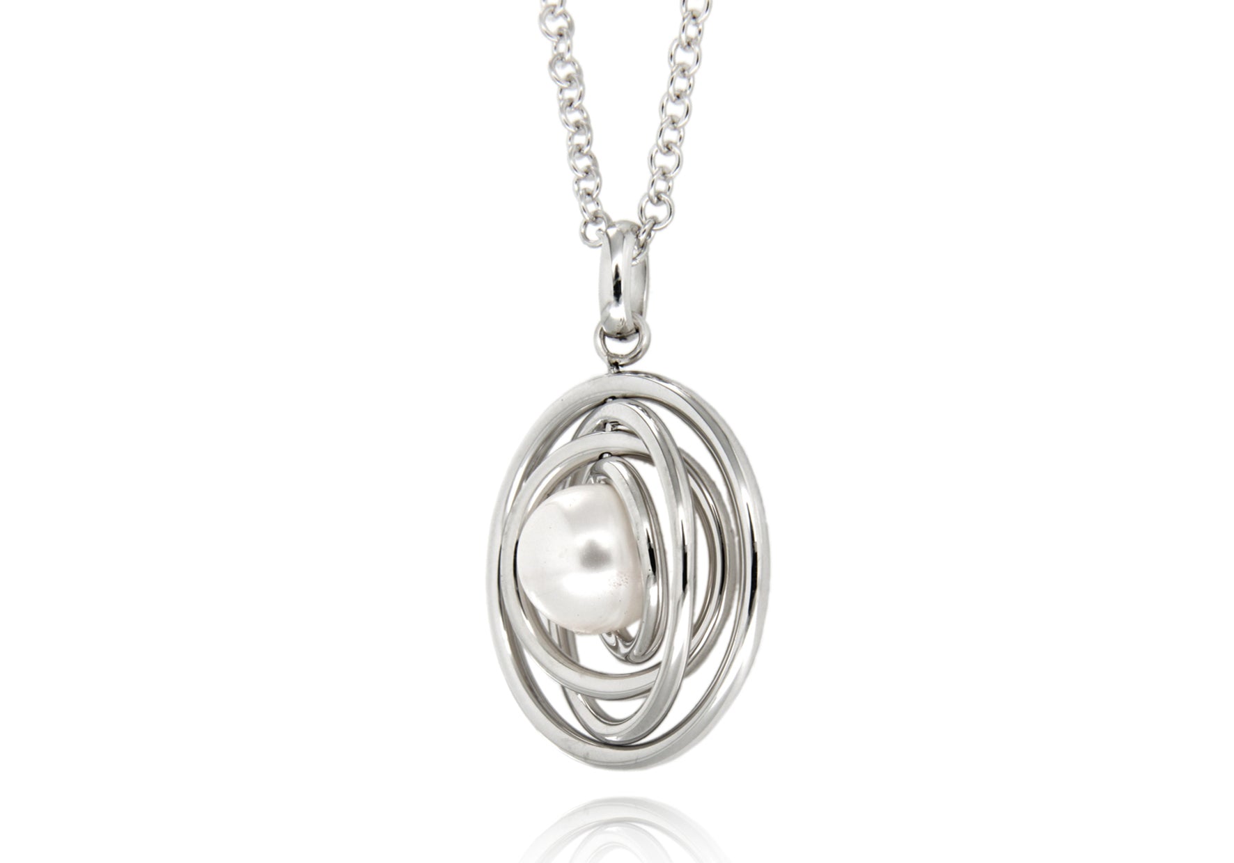 Sterling Silver Rhodium Plated Spinning Pearl Necklace 61m/249