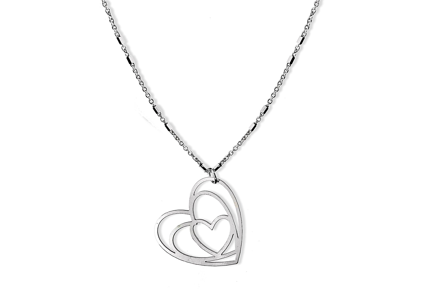 Sterling Silver Flat Triple Swirl Heart Necklace 46m/18"9