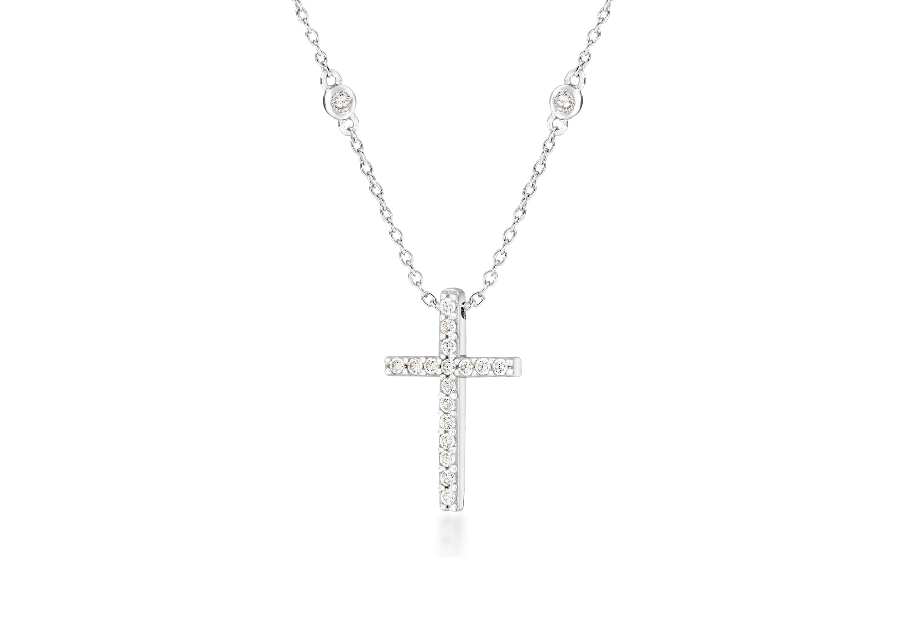 Sterling Silver Zirconia 12mm x 20mm Cross Pendant on Chain Necklace 42m/16.5"9