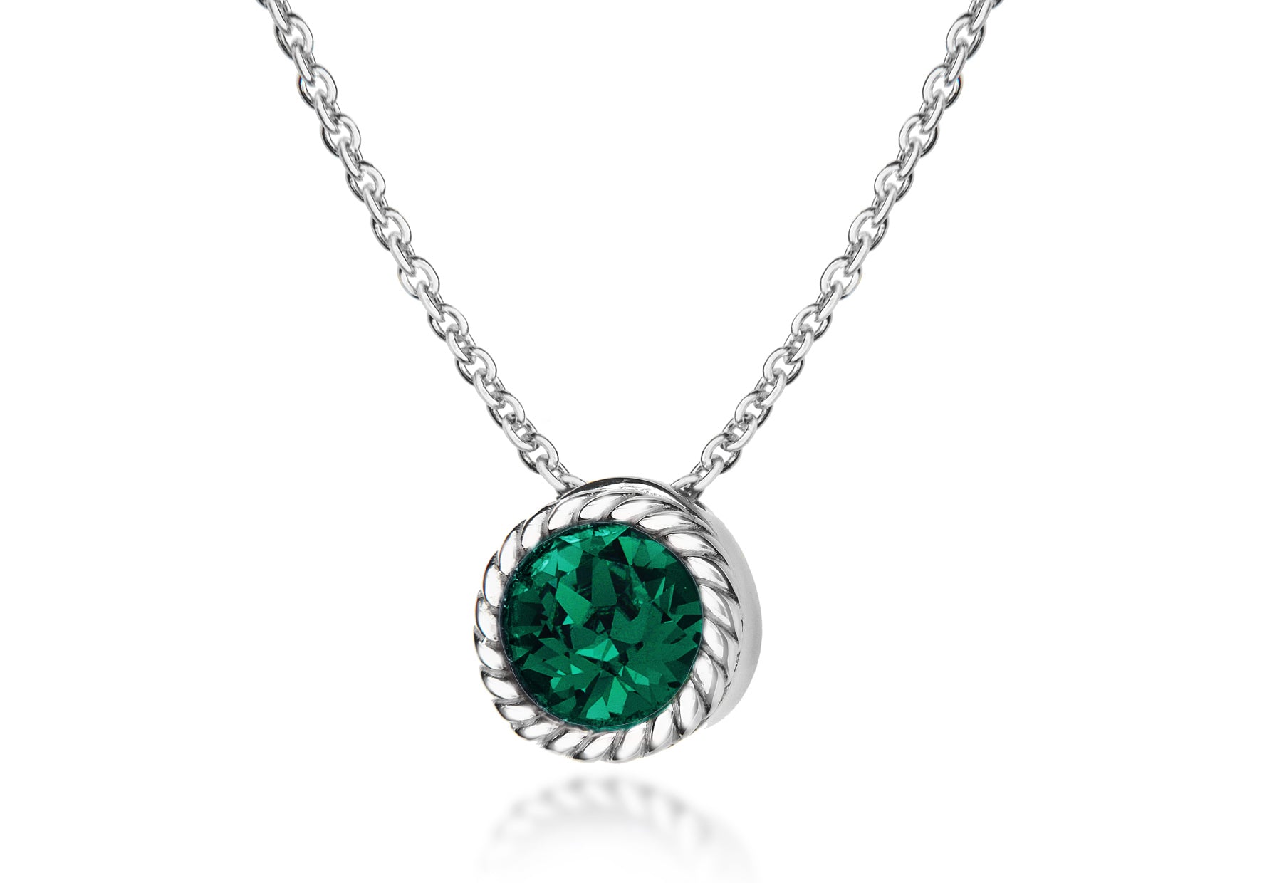 Sterling Silver Deep Green Swarovski Crystal May Birthstone Necklace 46m/18"9