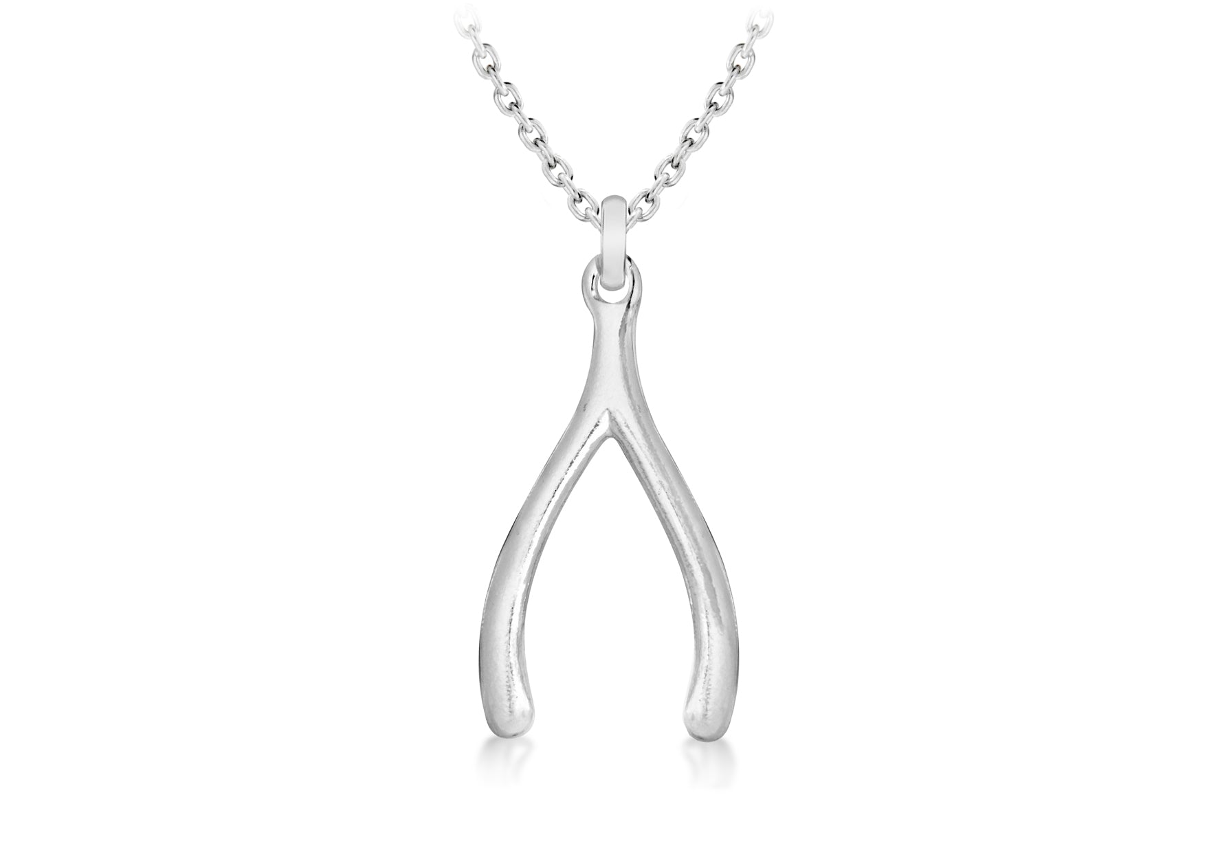 Sterling Silver 10mm x 19mm Wishbone Pendant on Adjustable Chain Necklace 41m/16"- 46m/18"9