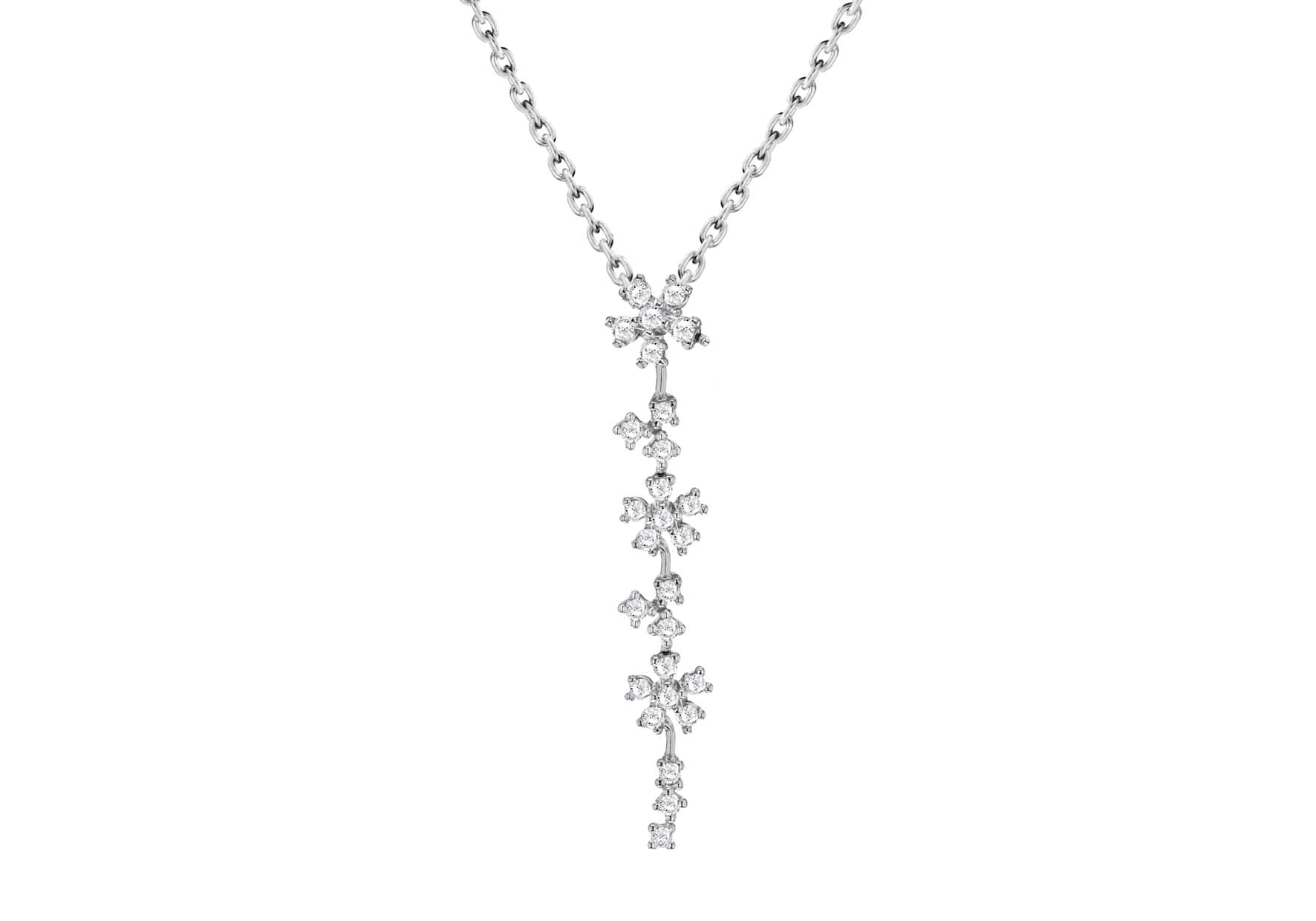 Sterling Silver Rhodium Plated Zirconia Flower Drop Adjustable Necklet 39.5m/15.5"-42m/16.5"9