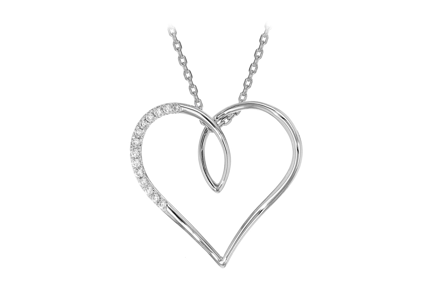 Sterling Silver Rhodium Plated Large Zirconia Open-Heart Pendant Necklace