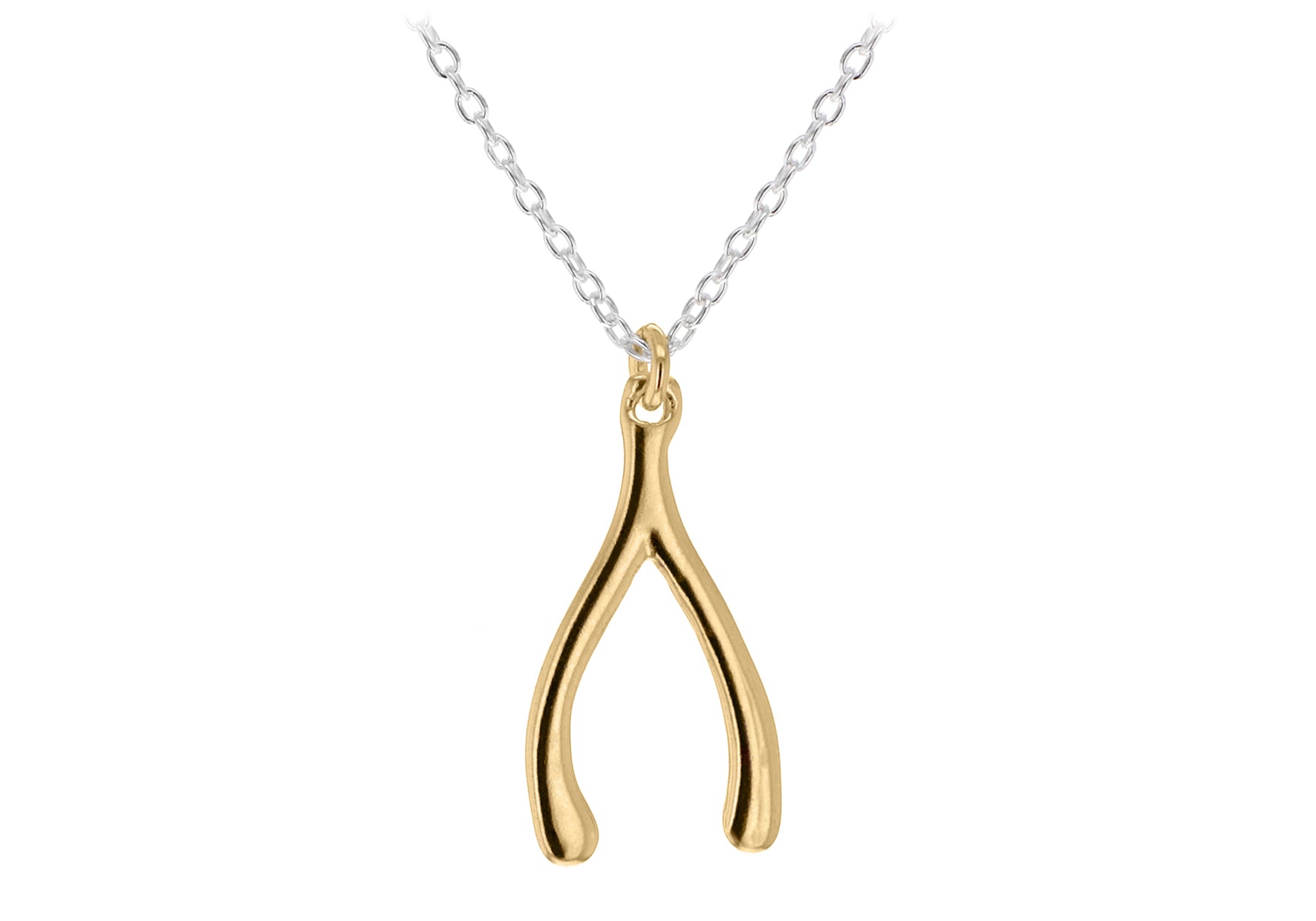 Sterling Silver Yellow Gold Plated Wishbone Necklace 46m/18"9