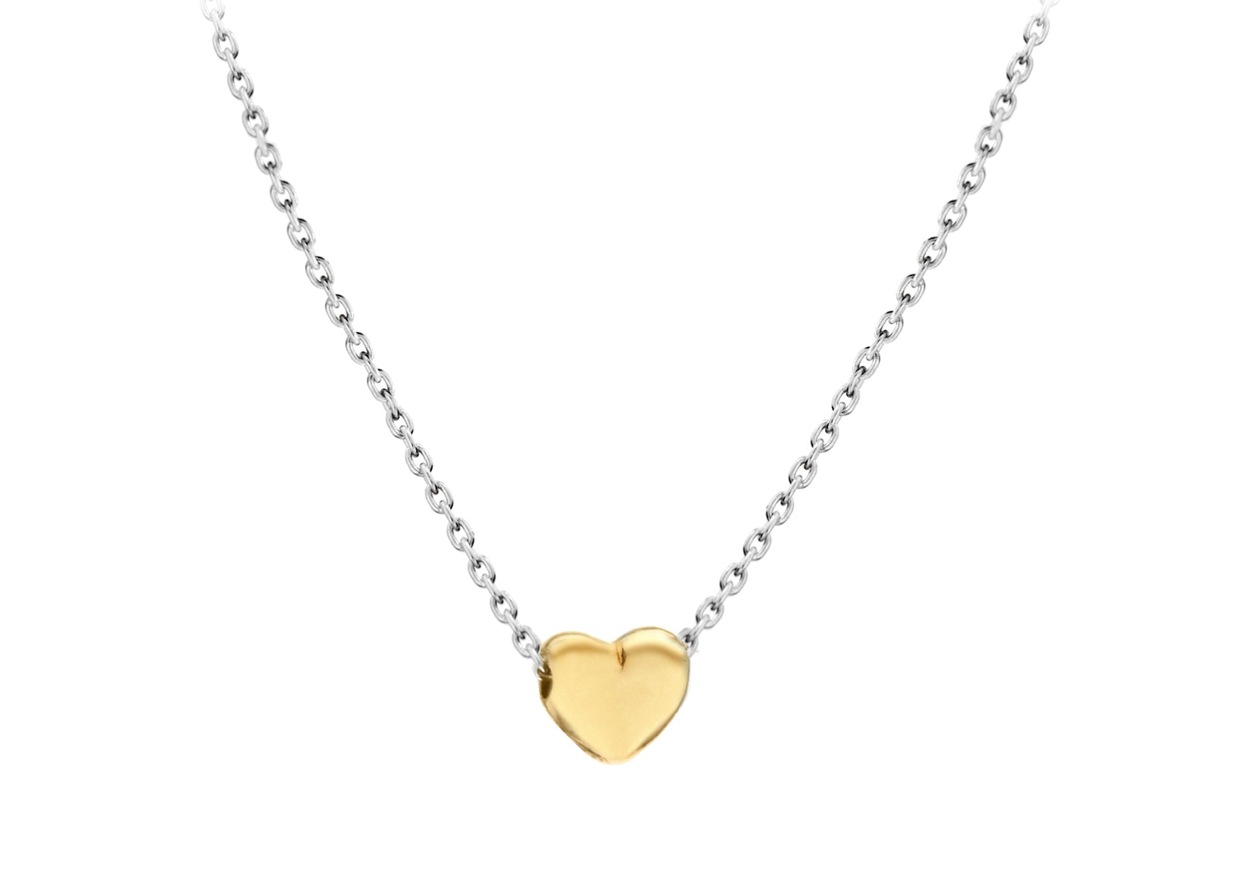 Sterling Silver Yellow Gold Plated Tiny Heart Adjustable Necklace 41m/16"-46m/18"9